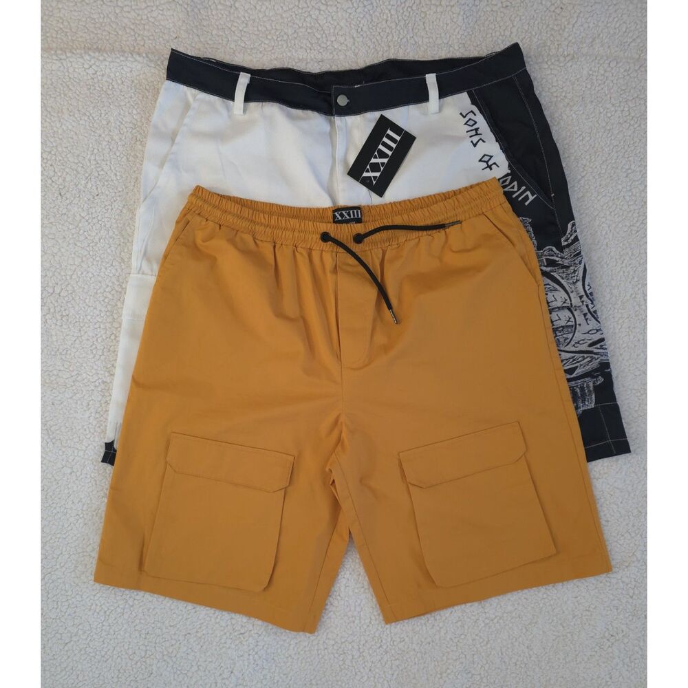 Lot of 2 Mens Big & Tall Shorts 2XL NWT Mustard Cargo + Sons of Odin Graphic